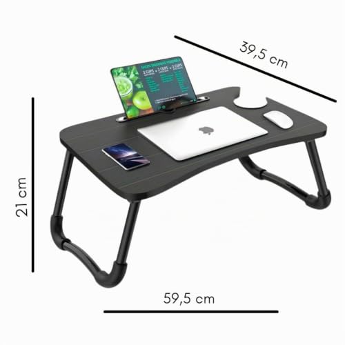 Cecaro Group Tavolino Pieghevole Legno Nero con Portabicchiere