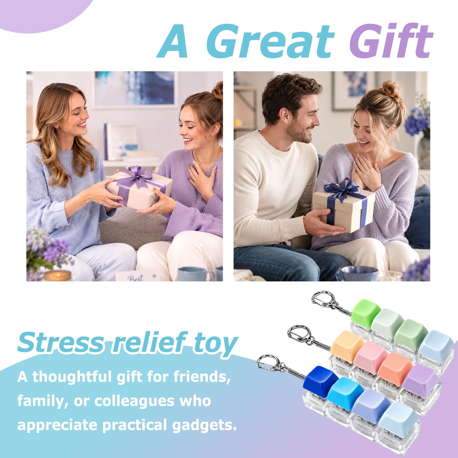 Quelcc tastiera fidget portachiavi antistress 3 pezzi