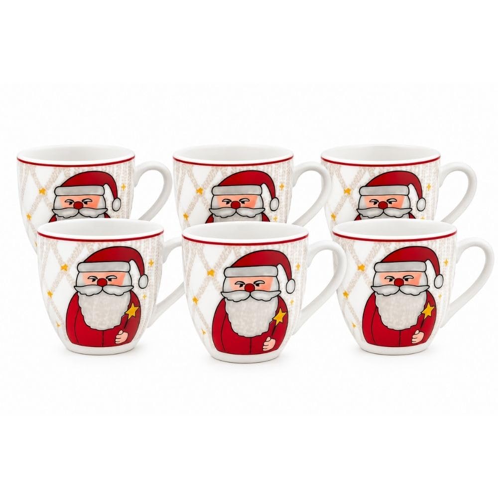 Cecaro Group Set 6 Tazzine Renna Babbo Natale 90 ml Porcellana