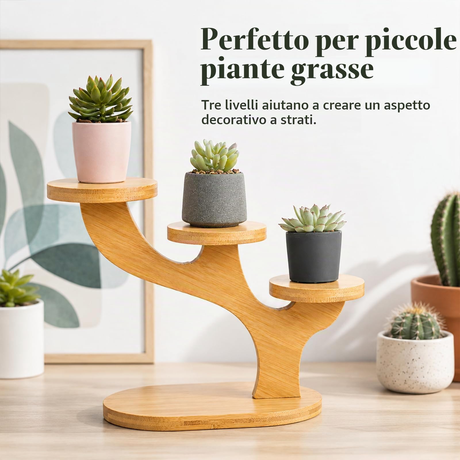 Lxoraziy scaffale porta piante bambù 3 ripiani 22x19,5 cm