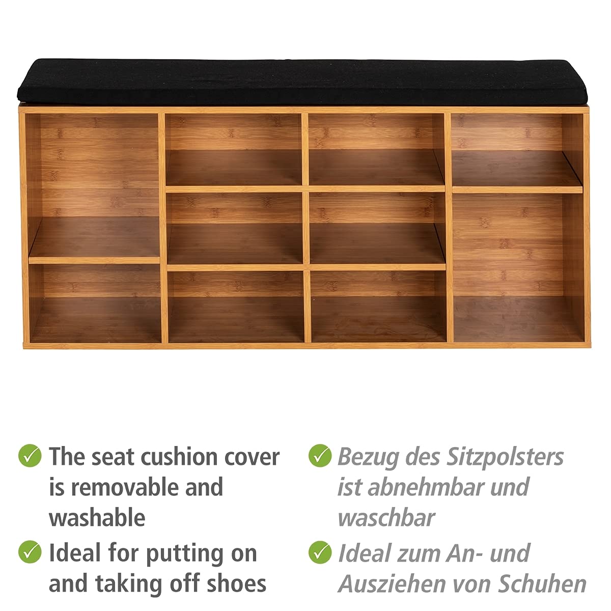Wenko Loft Panca Scarpiera 10 Paia Nero Naturale