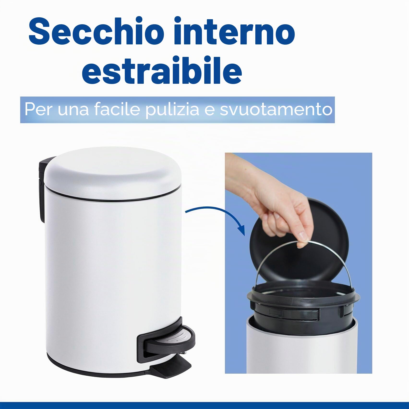 Wenko Leman pattumiera a pedale 3 L bianco opaco