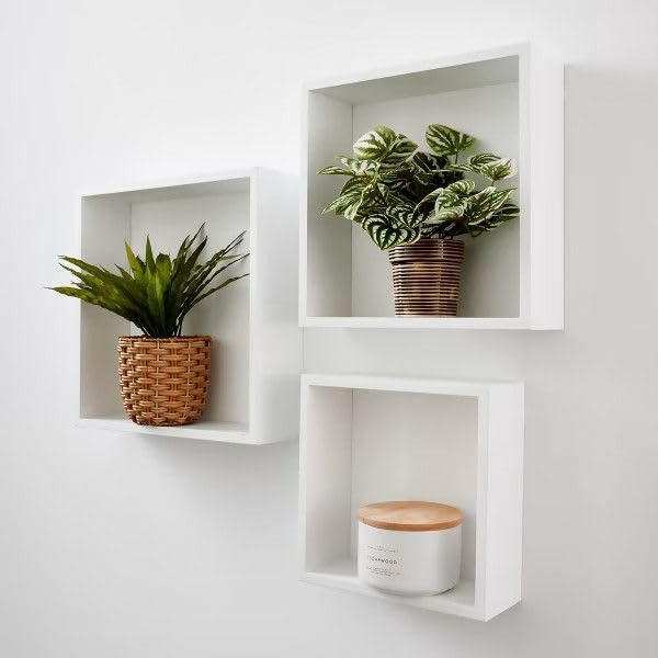 Cecaro Group Cubo Mensole Parete Bianche Set 3 Pezzi MDF