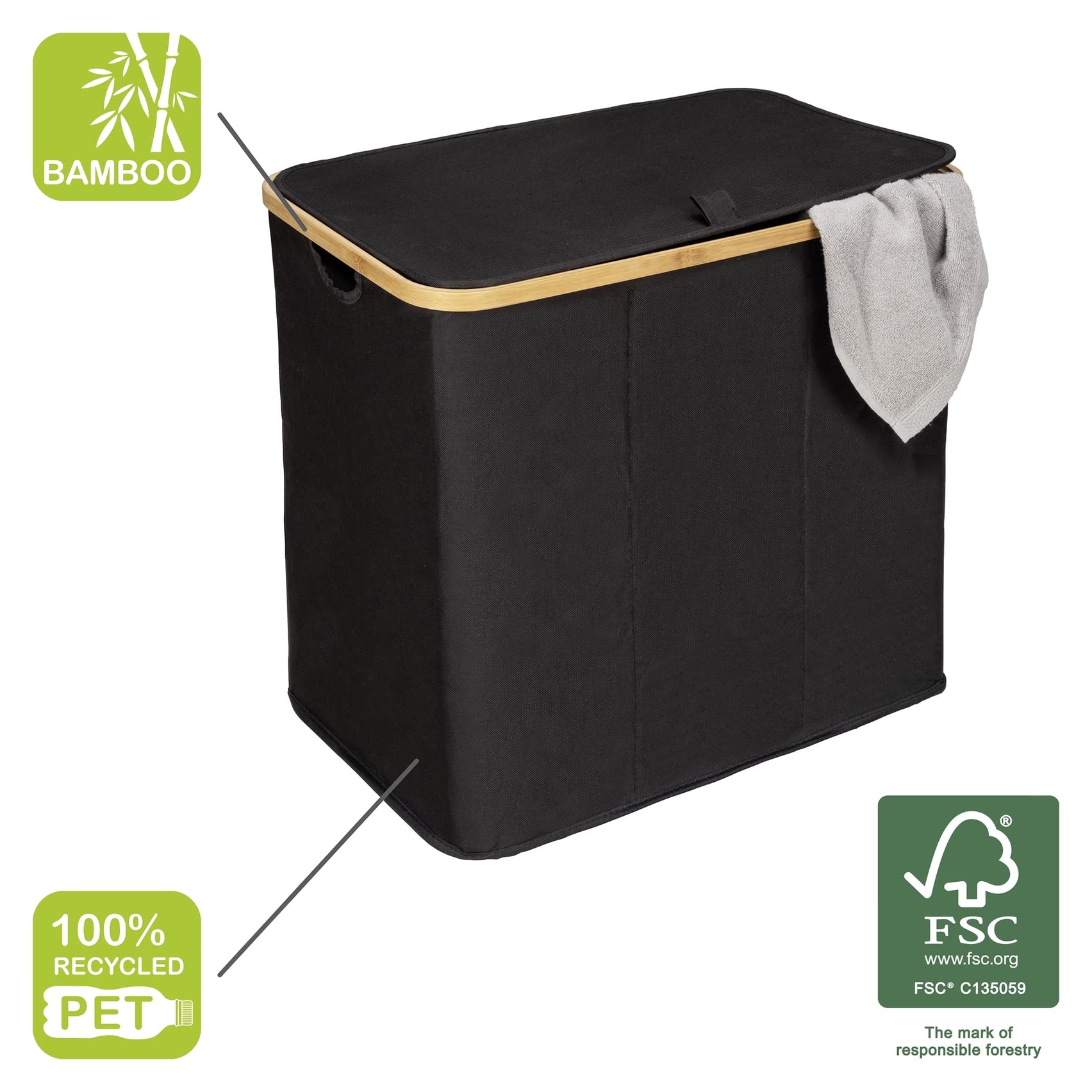 Wenko Ecori Trio cesto portabiancheria naturale 57x50x37