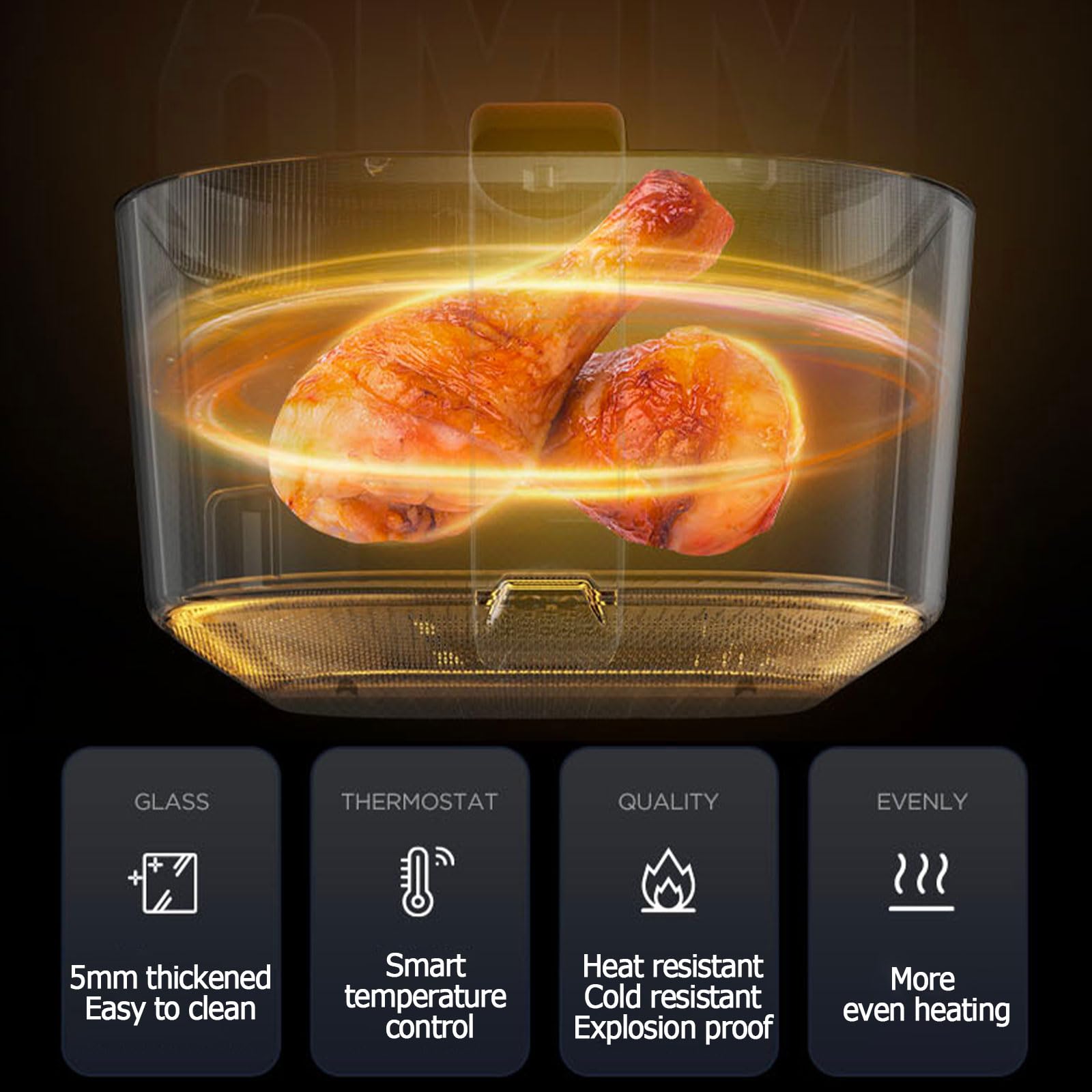 Cecaro Group Friggitrice ad Aria 6L 1200W Vetro 7 Funzioni