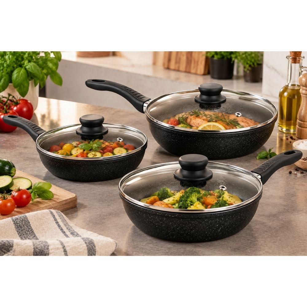 Cecaro Group set 3 padelle antiaderenti 20 24 28 cm nero