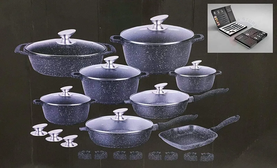Cecaro Group batteria pentole pietra blu 26 pezzi vetro