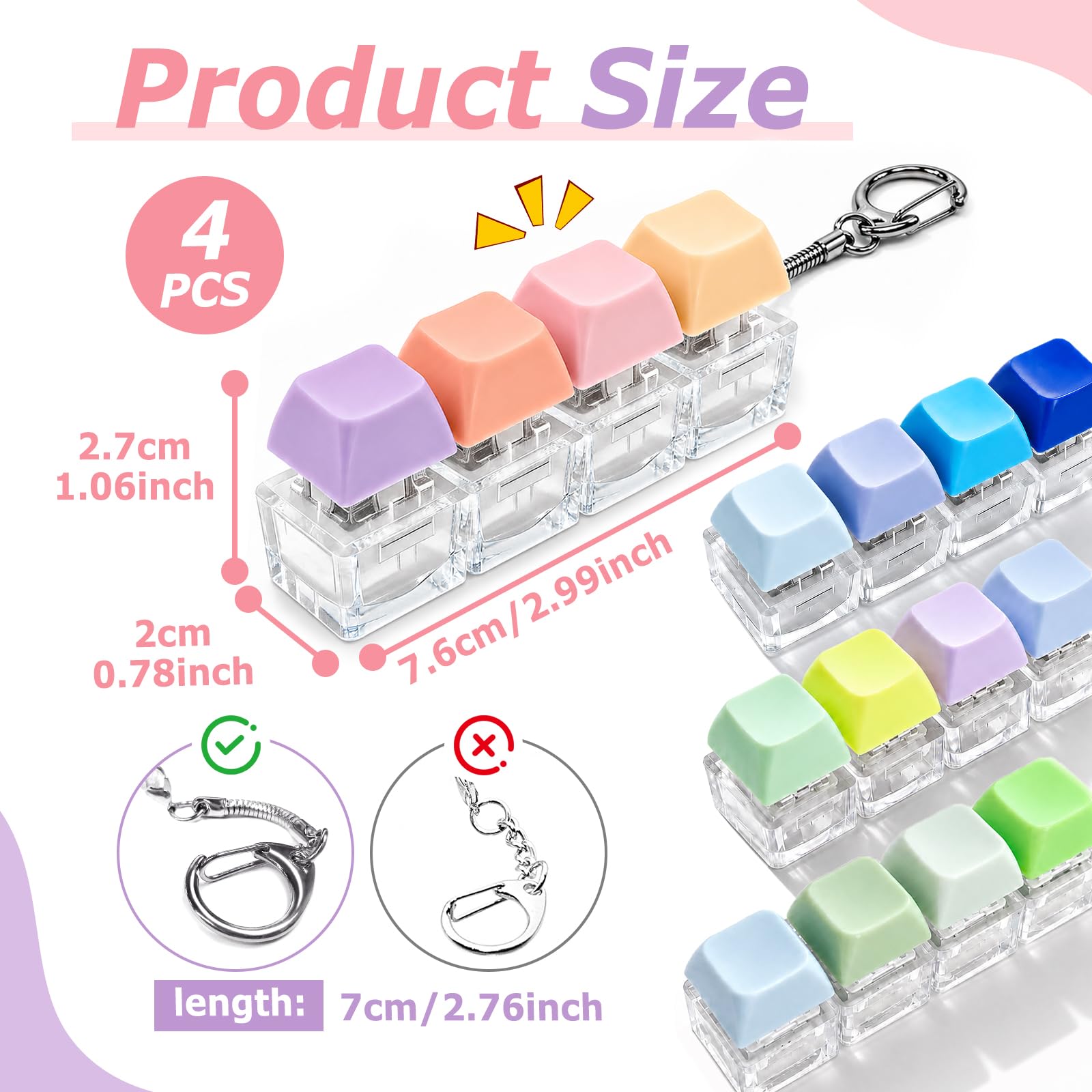 Quelcc tastiera fidget portachiavi antistress 4 pezzi click