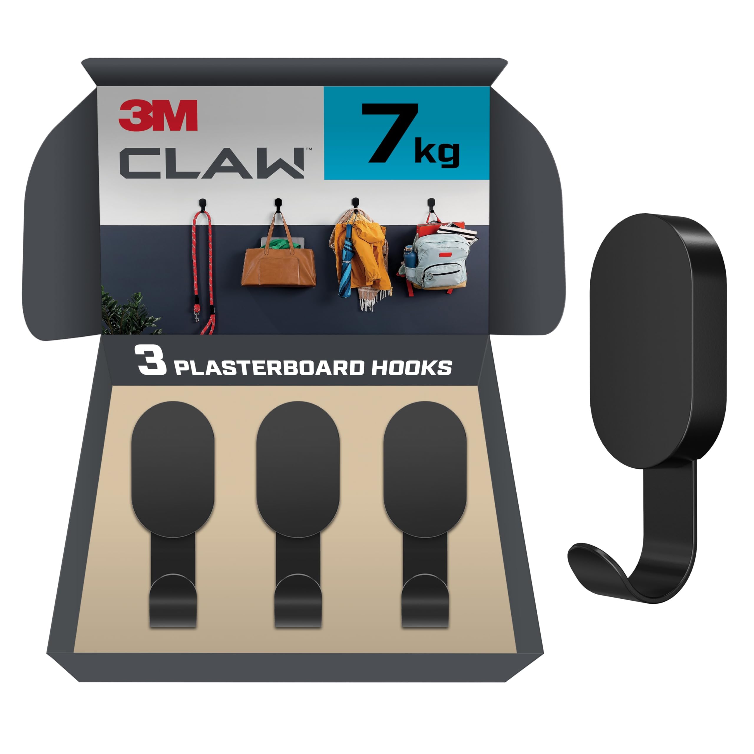 Command 3M Claw ganci cartongesso neri 3 pezzi 7 kg