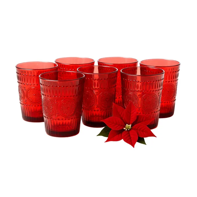 Cecaro Group Bicchieri Natale Vetro Rosso 6 Pezzi 280ml Rilievo