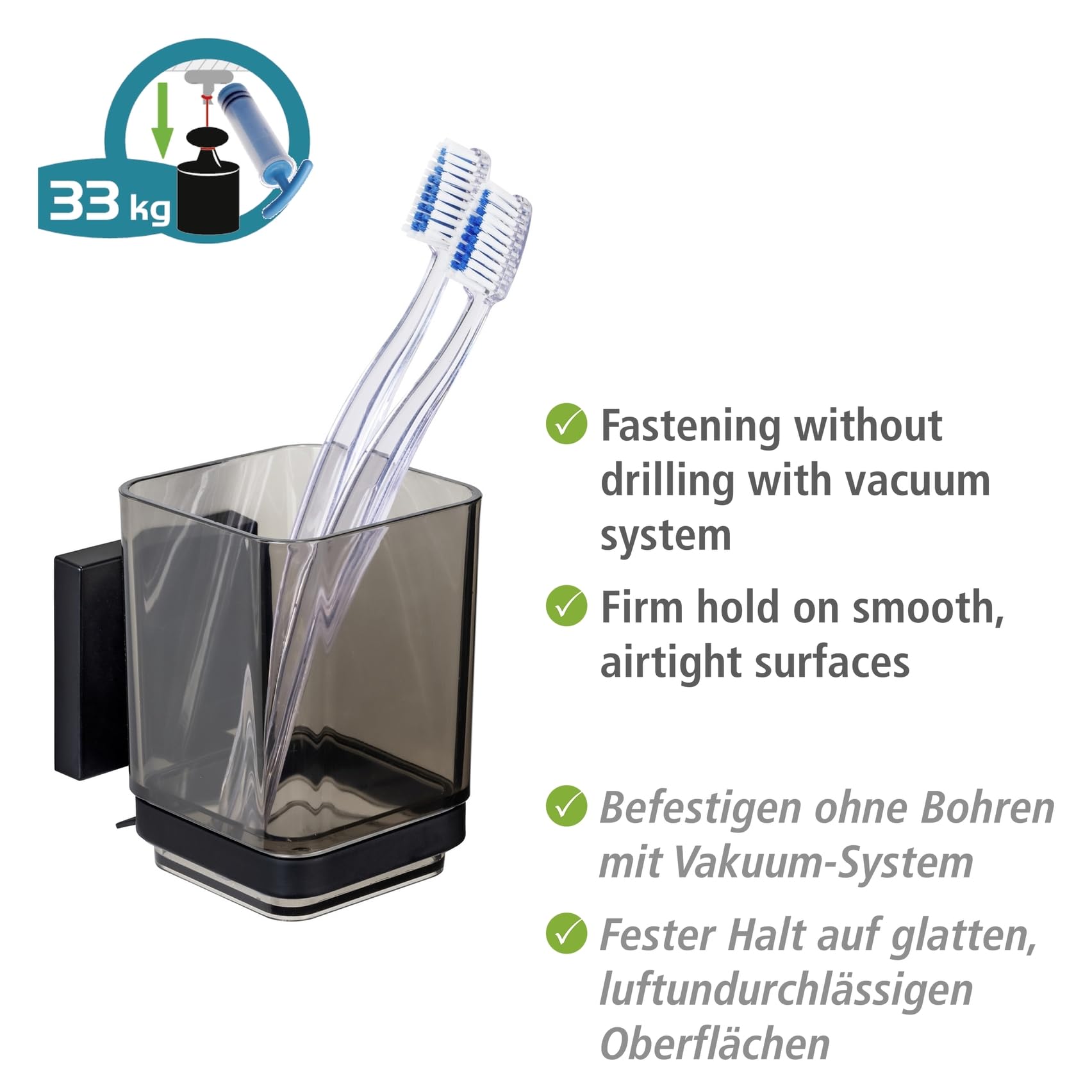 Wenko Vacuum-Loc Quadro portaspazzolini nero senza foratura