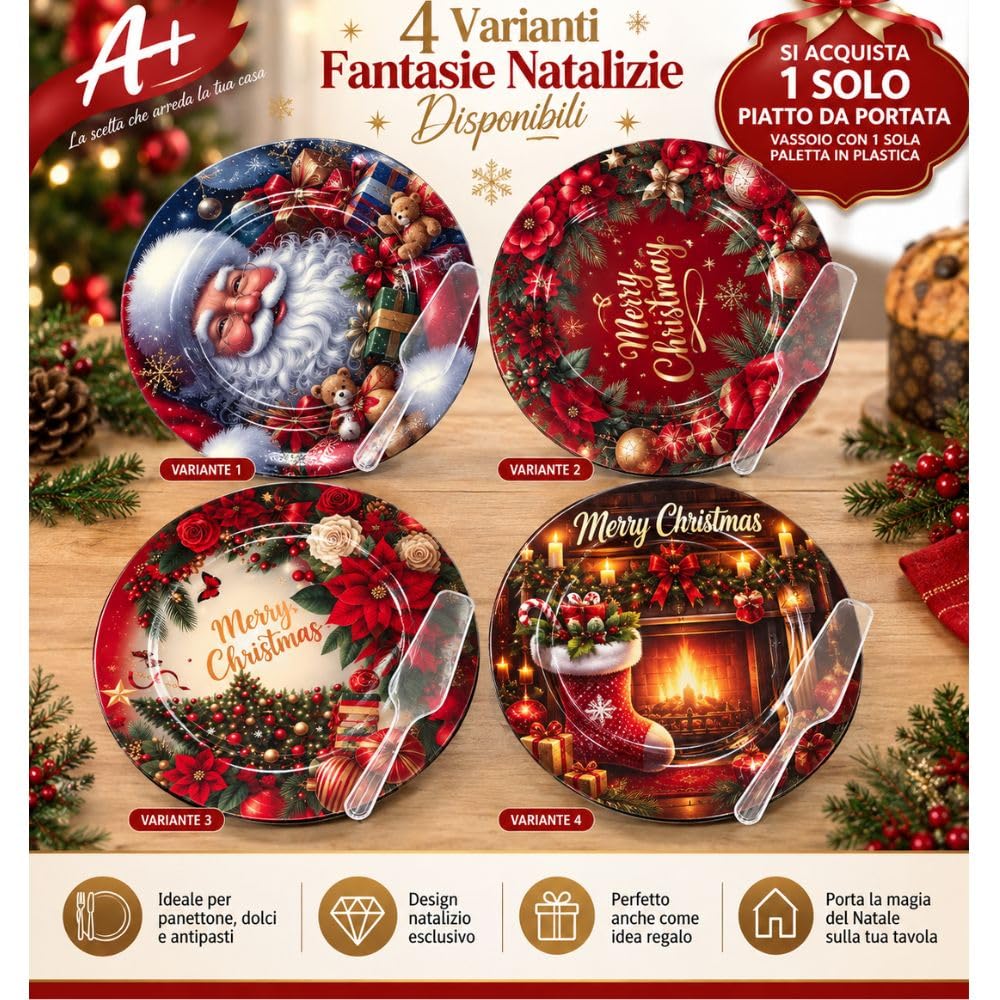 Cecaro Group Babbo Natale piatto natalizio 33 cm con paletta