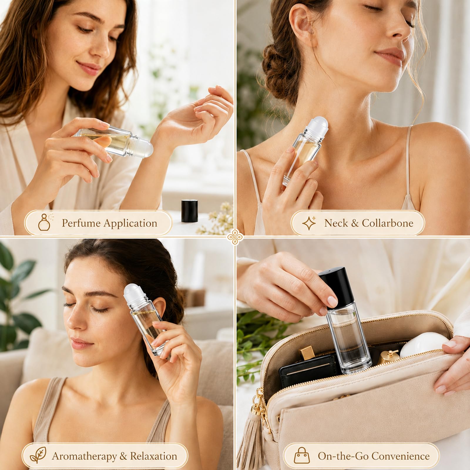 Quelcc bottiglie roll-on vetro 50 ml set 4 pezzi pipette