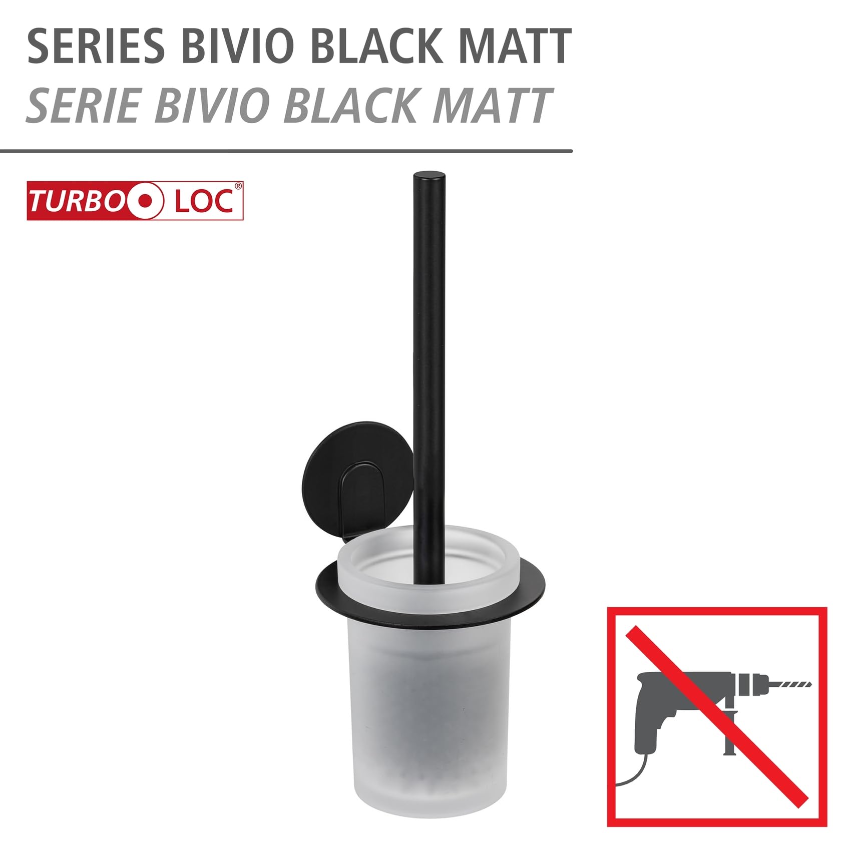Wenko Turbo-Loc Bivio Scopino WC Nero Opaco Senza Forare