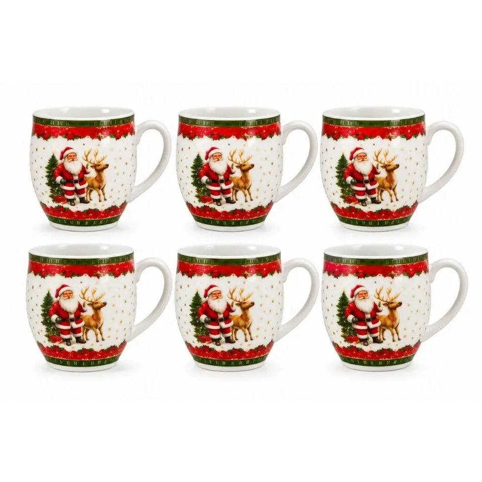 Cecaro Group Set 6 Tazzine Renna Babbo Natale 90 ml Porcellana