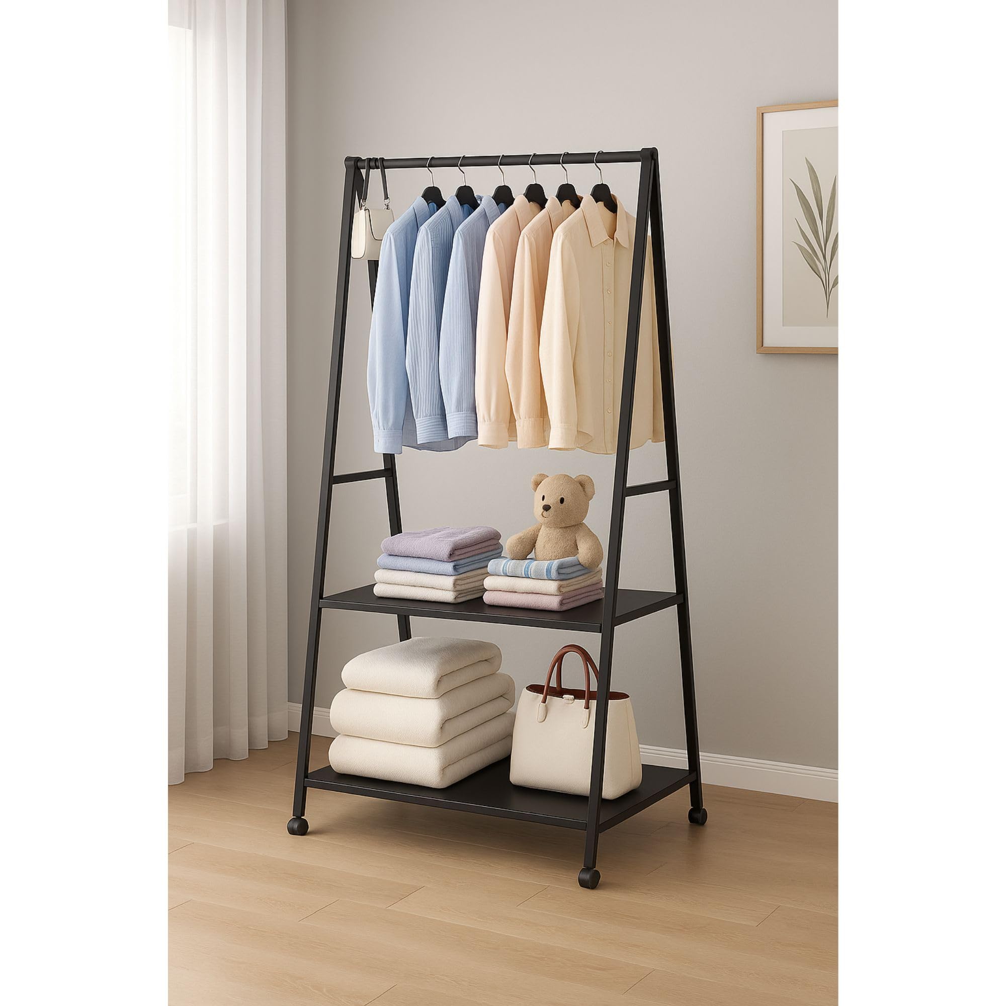 Cecaro Group Stand Appendiabiti con Ruote Nero 160x55x42 cm