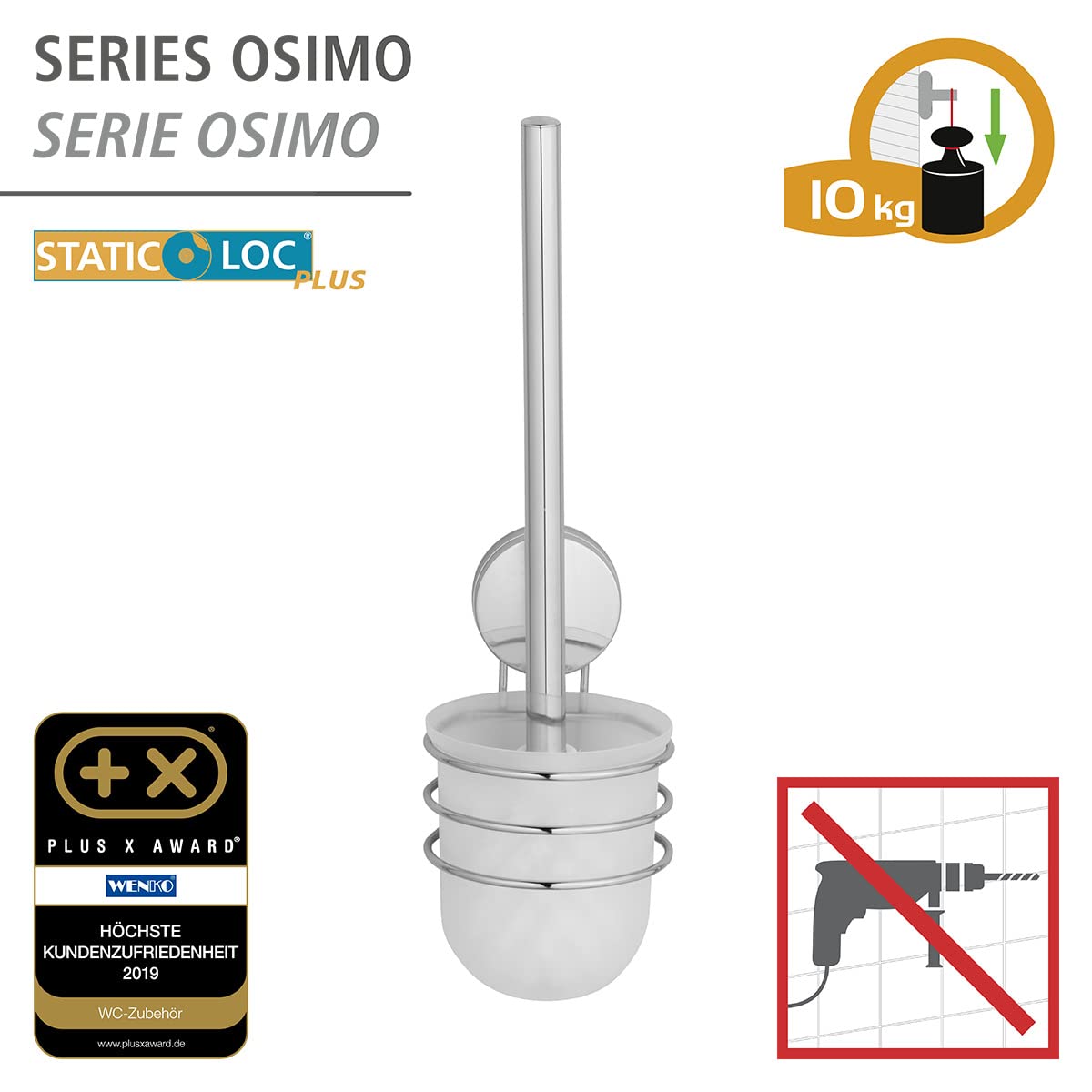 Wenko Osimo Static-Loc Plus set scopino WC acciaio 10 kg