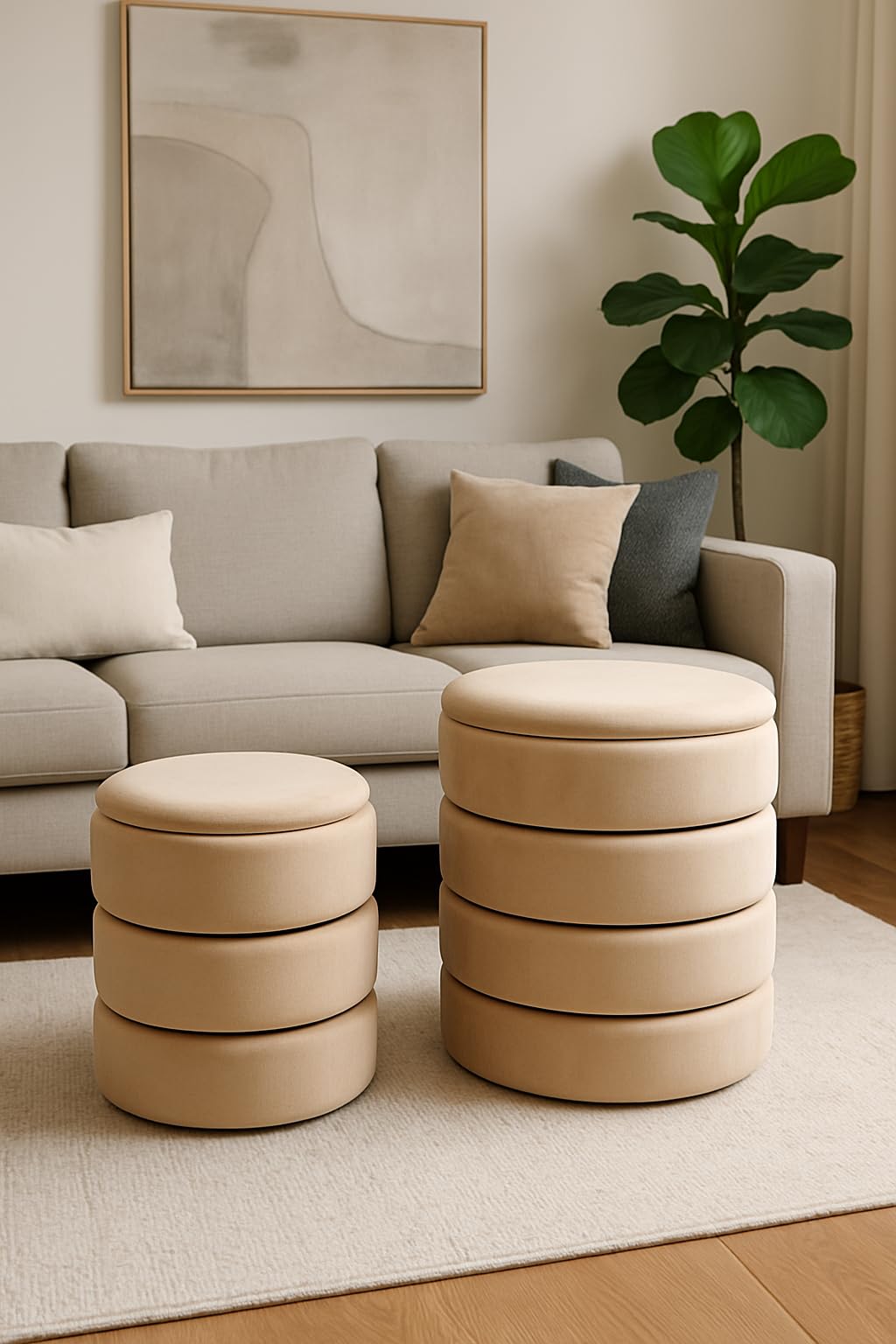 Cecaro Group set 2 pouf contenitori velluto bianco