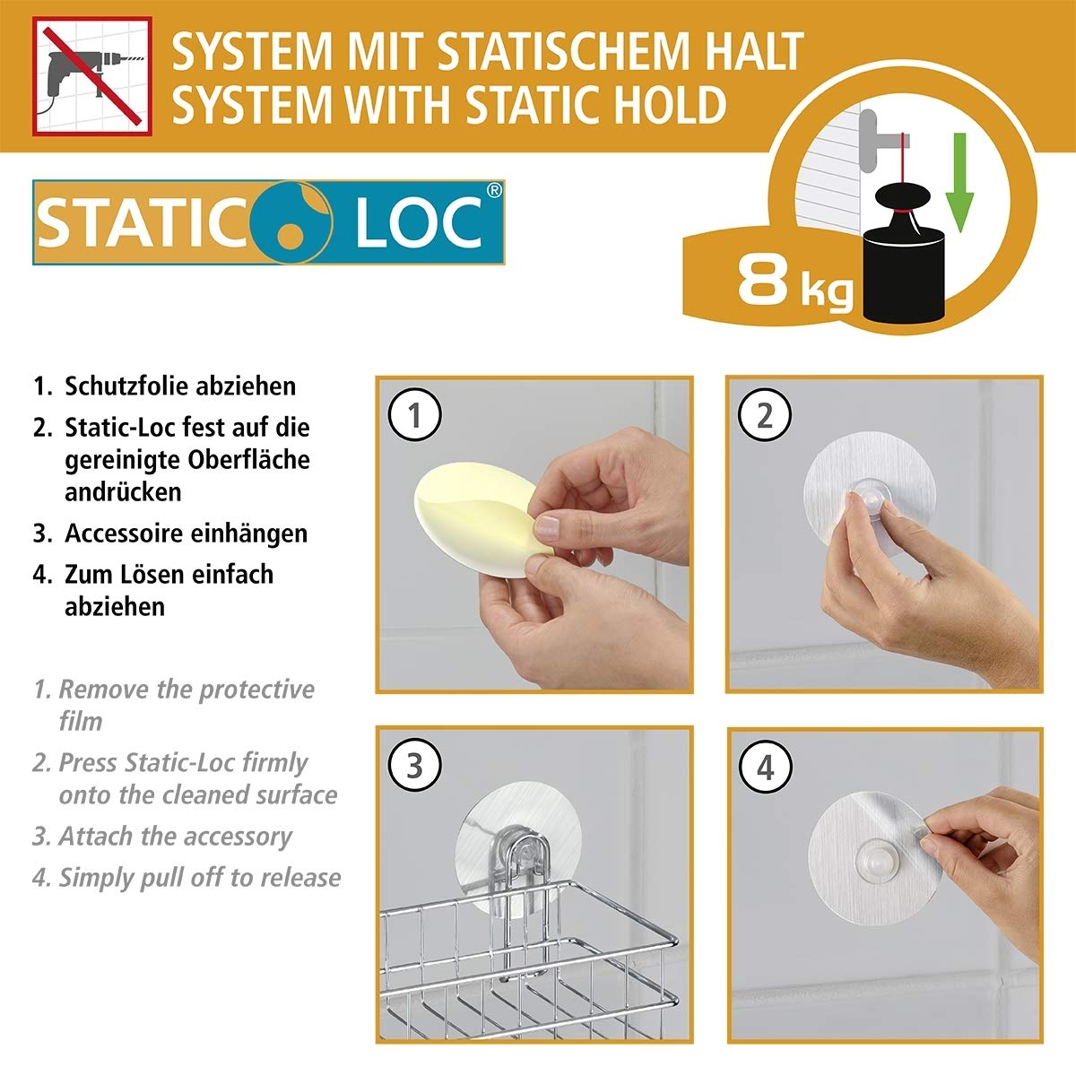 Wenko Static-Loc Osimo Cesto Bagno 27x9,5x12 cm Bianco