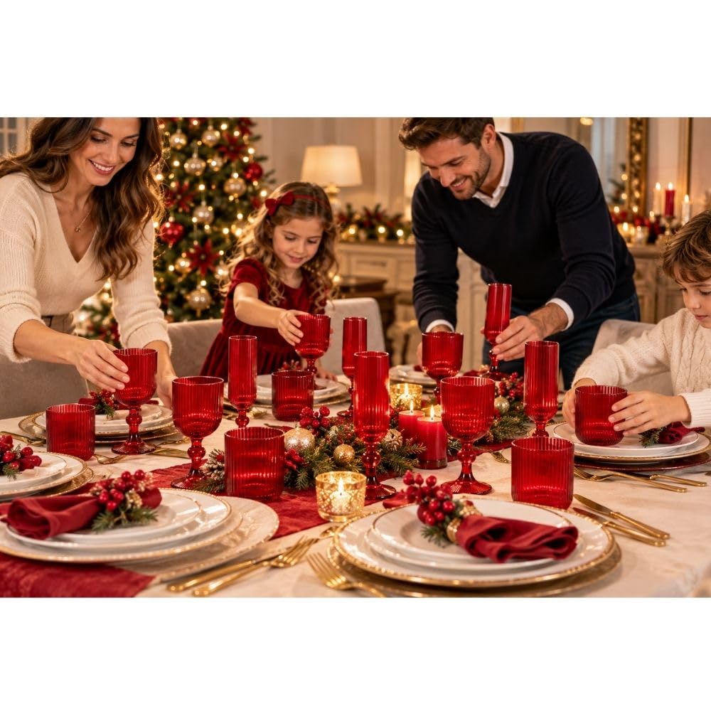 Cecaro Group Rossi Rigati Servizio Bicchieri Vetro Set 18 Pezzi