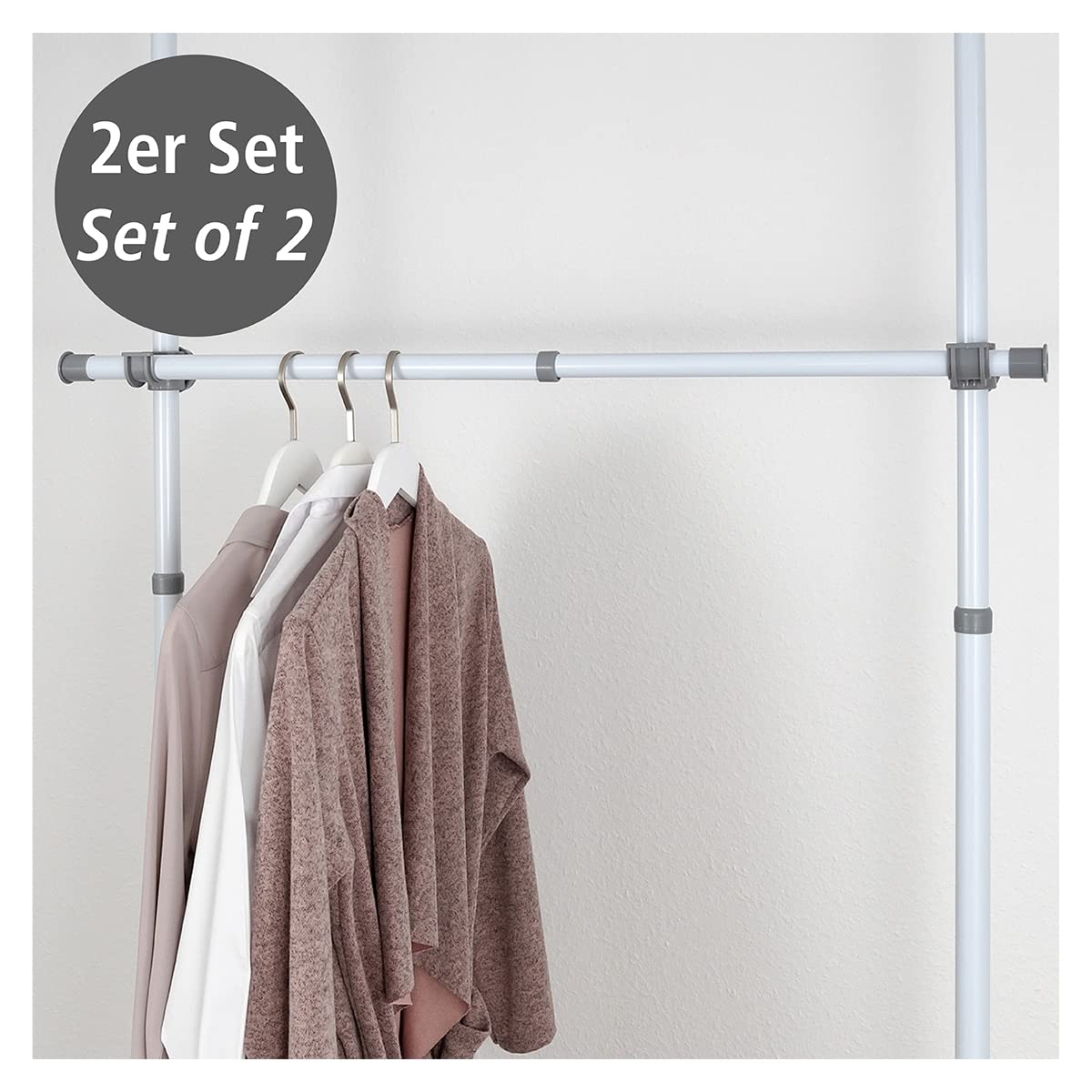 Wenko Herkules asta armadio telescopica 75-120 cm bianco/grigio
