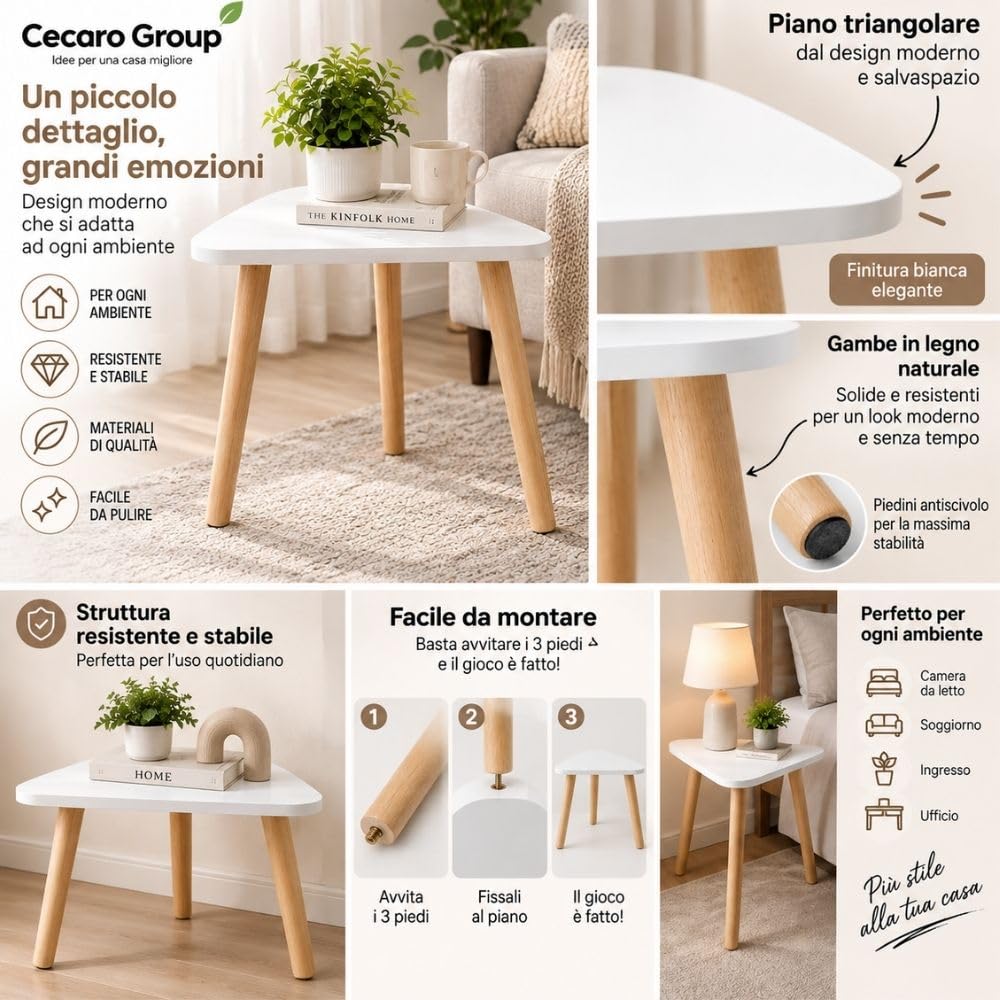 Cecaro Group tavolino triangolare bianco 44x38x39 cm 20 kg