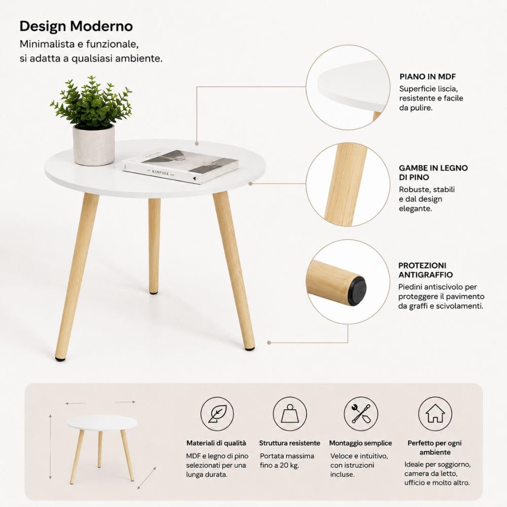 Cecaro Group Tavolino Salotto Bianco 39x39x41 cm Legno MDF