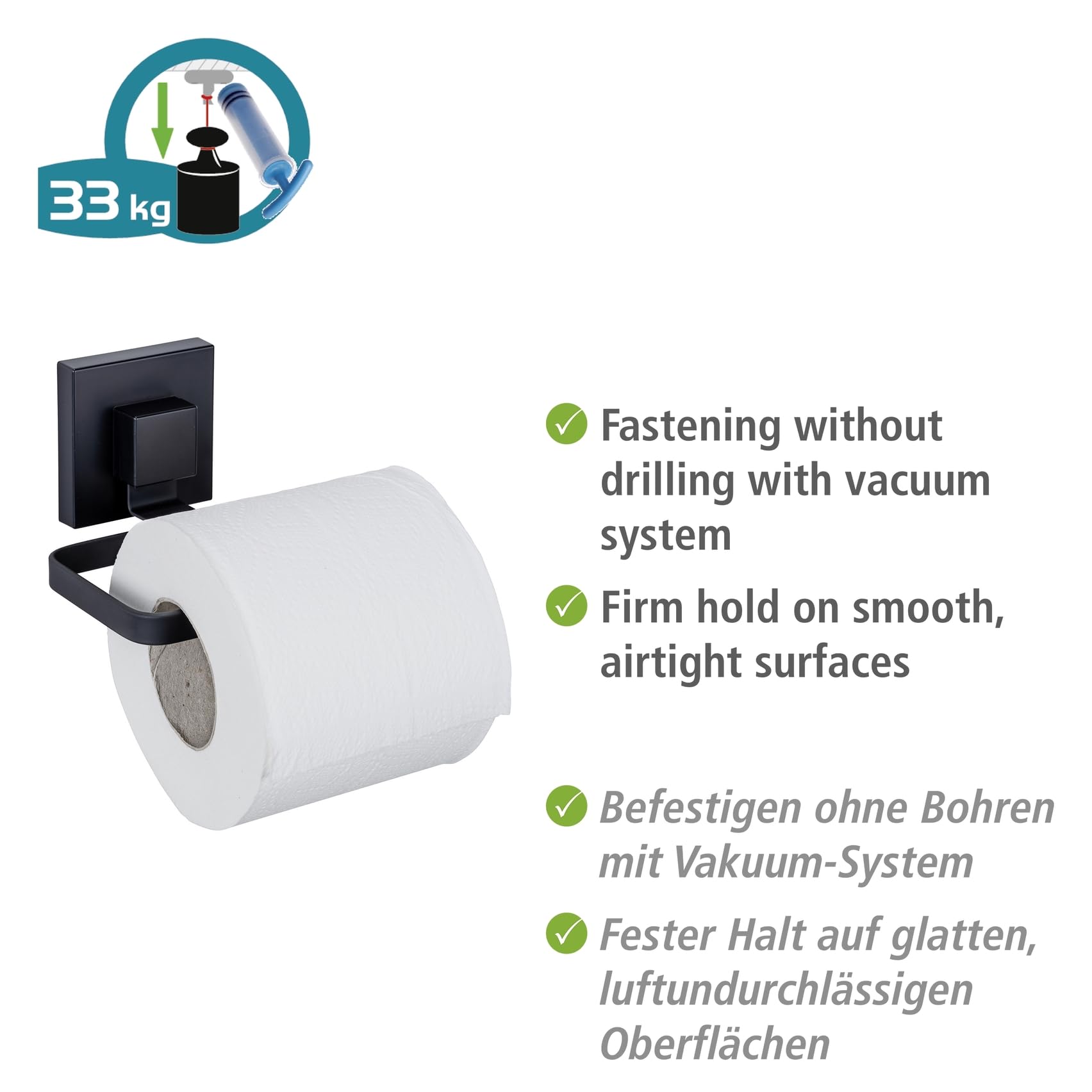 Wenko Vacuum-Loc Quadro portarotolo carta igienica nero