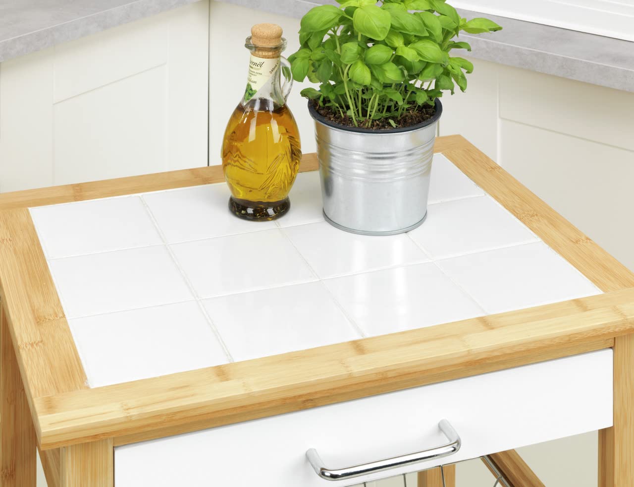 Wenko Finja Carrello Bambù Bianco Multiuso da Cucina e Bagno