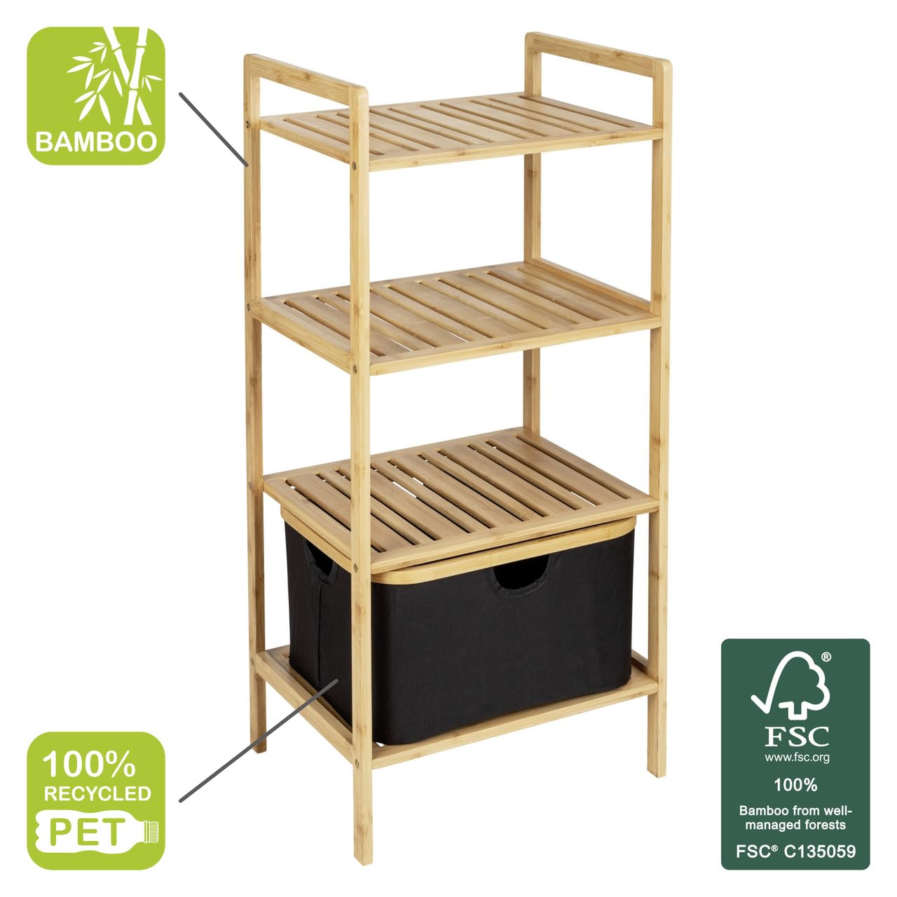 Wenko Ecori Scaffale Bambù 3 Ripiani 44x93,5x33 Naturale Nero 28L