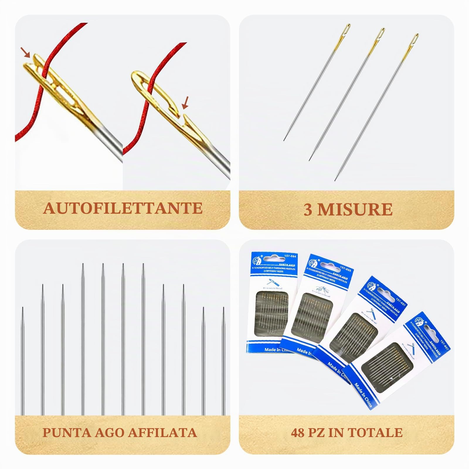 Quelcc aghi da cucire autoinfilanti 48 pezzi
