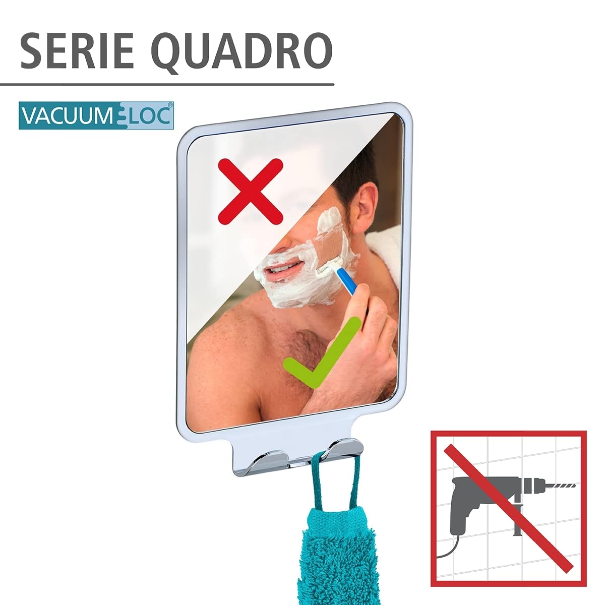 Wenko Vacuum-Loc Quadro specchio da parete senza forare lucido
