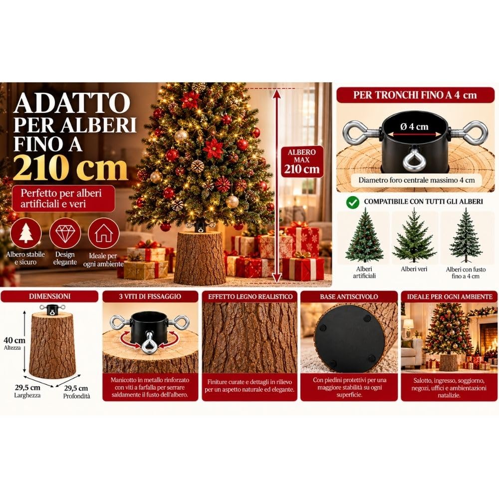 Cecaro Group Base Albero 40 cm Tronco Poliresina Bianco Marrone