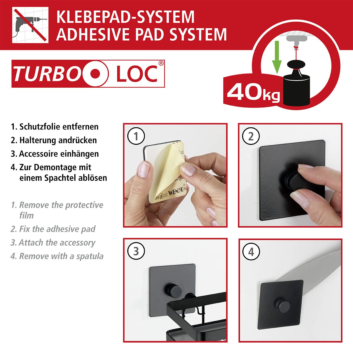 Wenko Turbo-Loc Carpino Dispenser Sapone Nero 250 ml