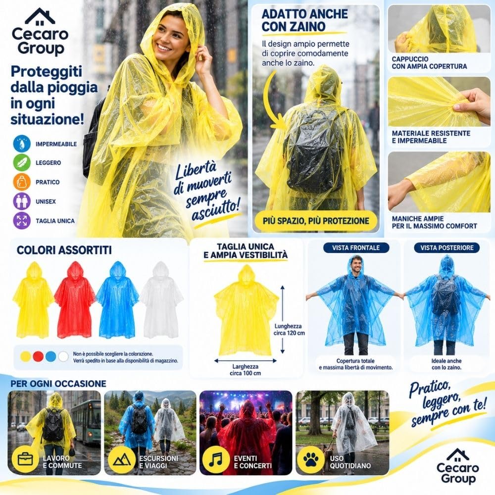 Cecaro Group poncho pioggia unisex con cappuccio leggero