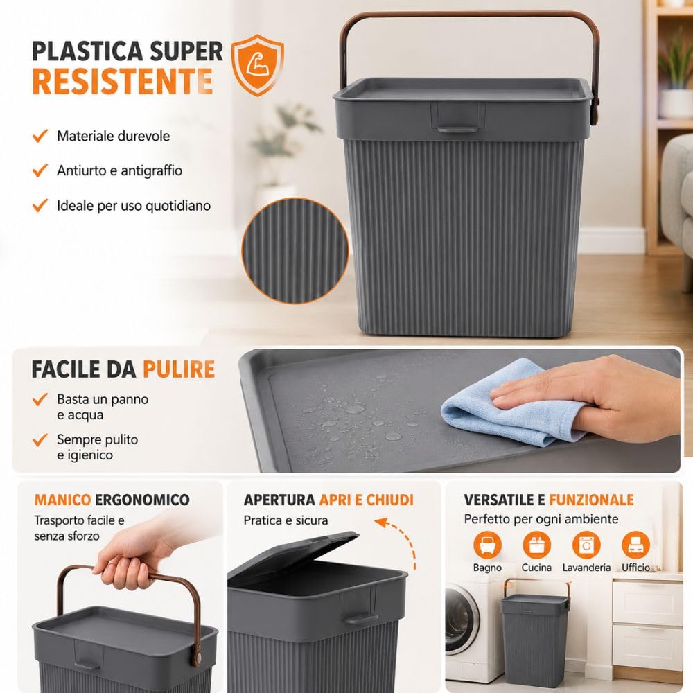 Cecaro Group Pattumiera 10 Litri Bianca con Coperchio