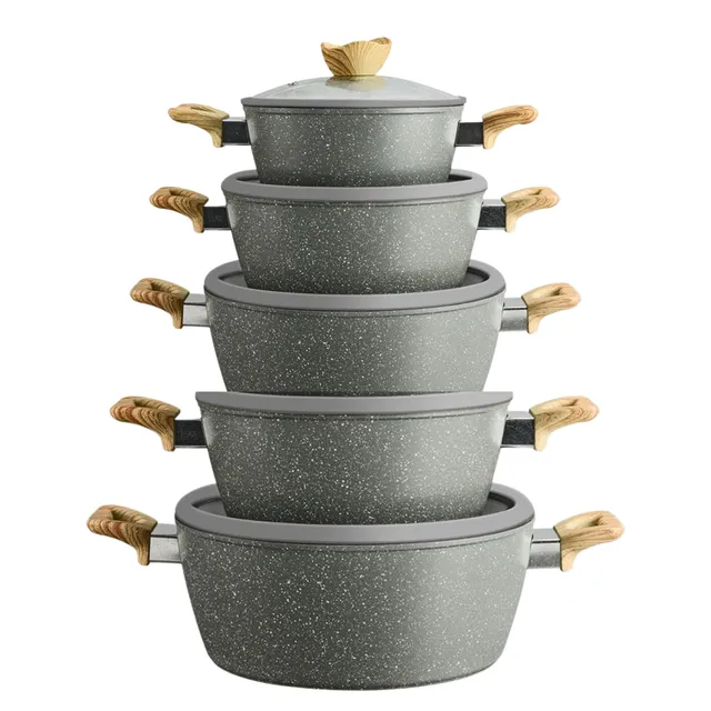 Cecaro Group Set Pentole 10 Pezzi Granito Grigio Antiaderente
