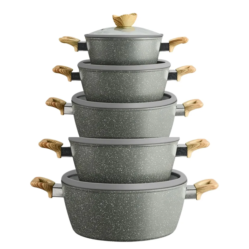 Cecaro Group Set Pentole 10 Pezzi Granito Grigio Antiaderente