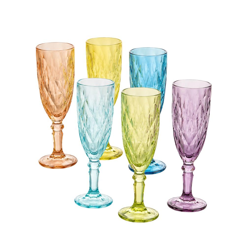 Cecaro set 6 flute vetro colorato 170 ml diamante