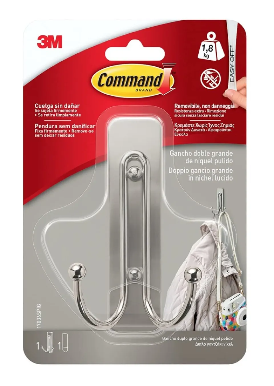 Command 17036 Gancio Adesivo Nichel Spazzolato 1,8 kg