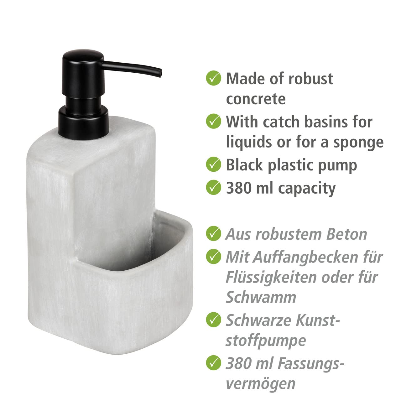Wenko Festival Dispenser Detersivo Grigio 380 ml Cemento