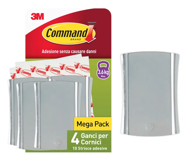 Command XL gancio adesivo cornici argento 4 pezzi 3,6 kg