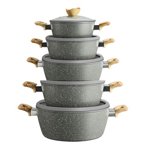 Cecaro Group Set Pentole 10 Pezzi Granito Grigio Antiaderente