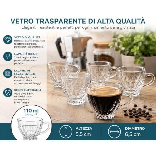 Cecaro Group Set 6 Tazzine Caffè Vetro 110 ml