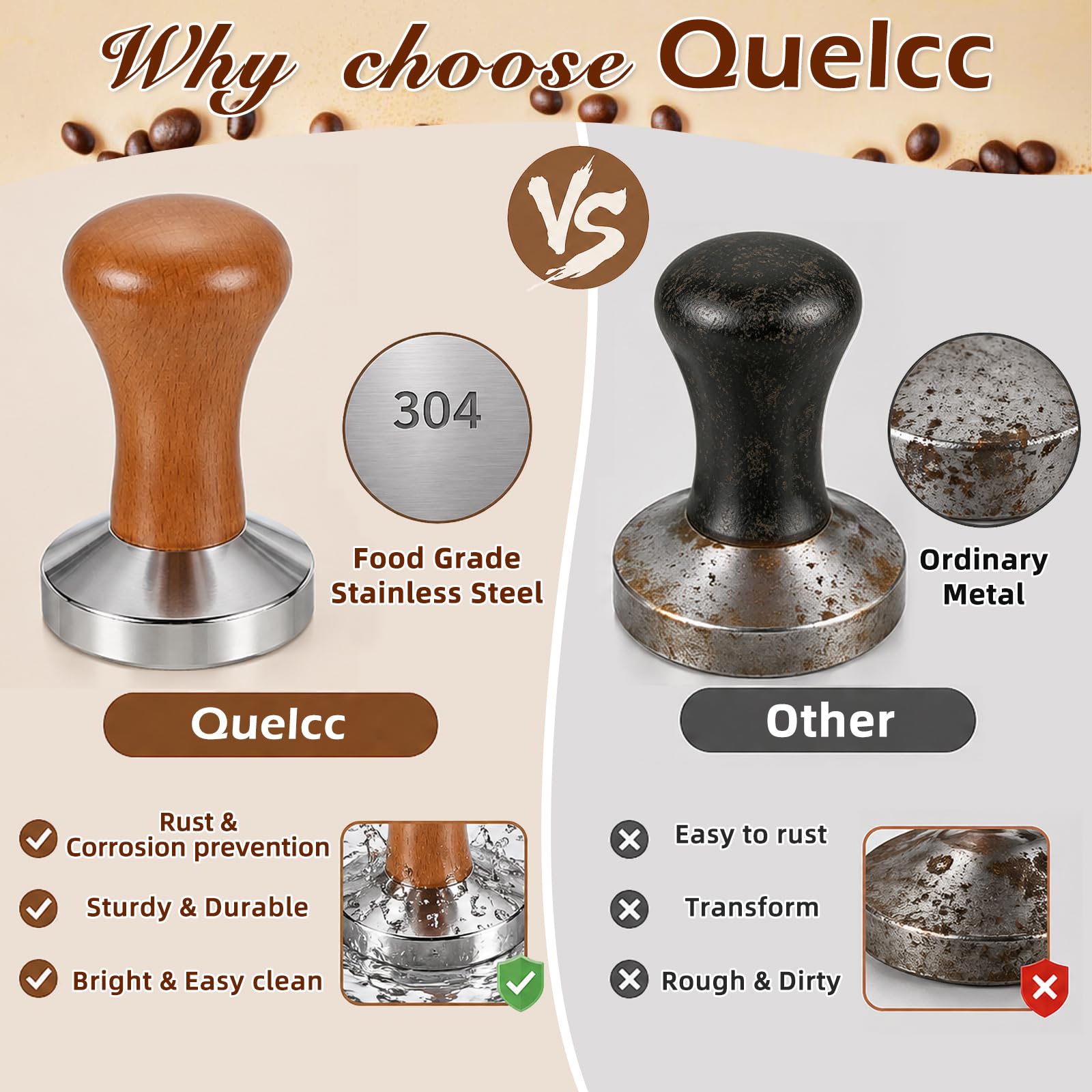 Quelcc pressino caffè 51 mm acciaio manico legno