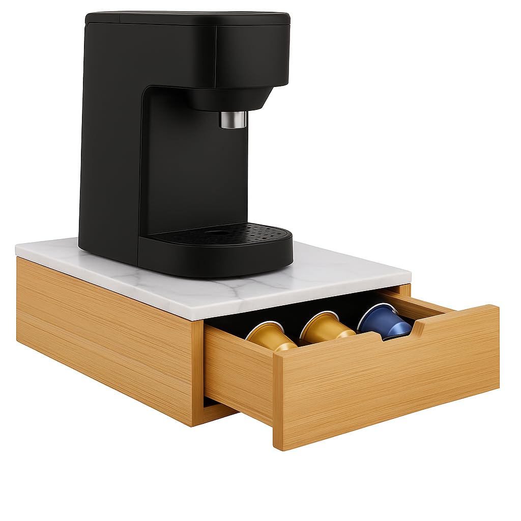 Cecaro Group Porta Capsule Legno Effetto Marmo Bianco 30x30x10