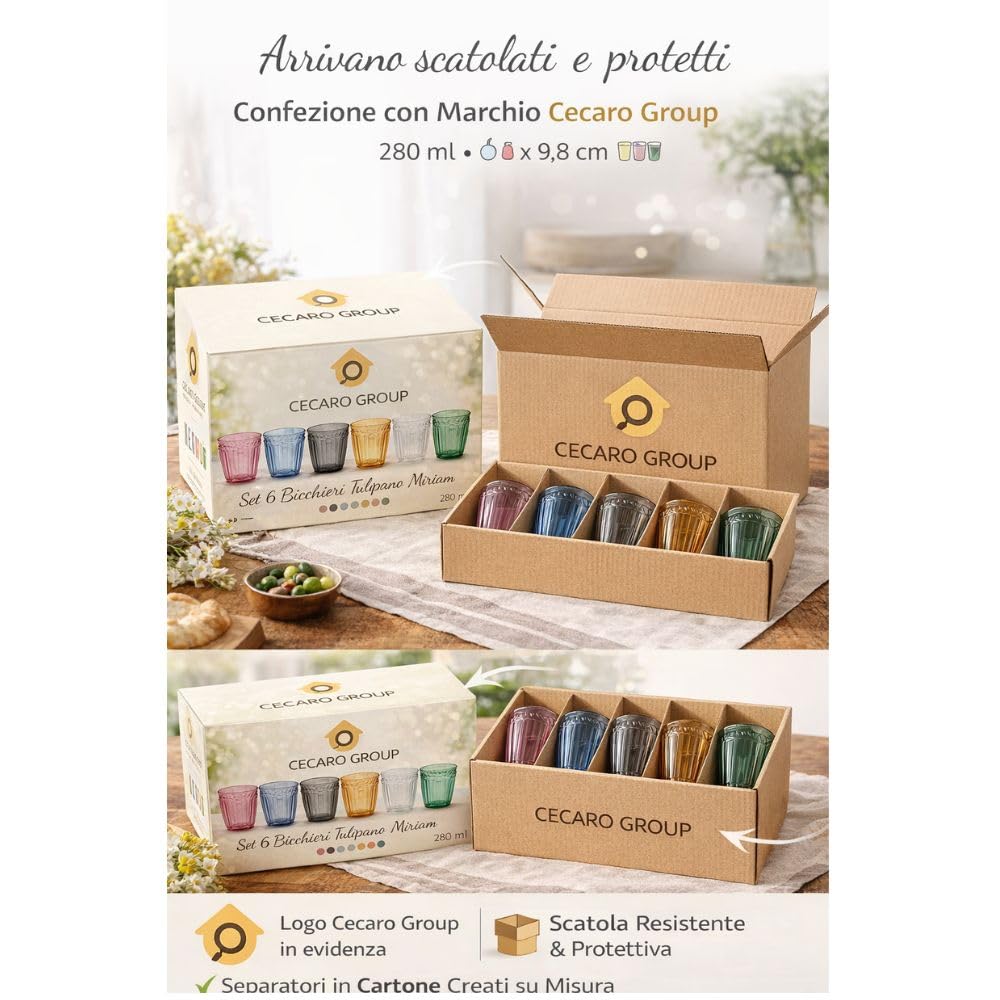 Cecaro Group Tulipano Miriam Set 6 bicchieri 280 ml colorati