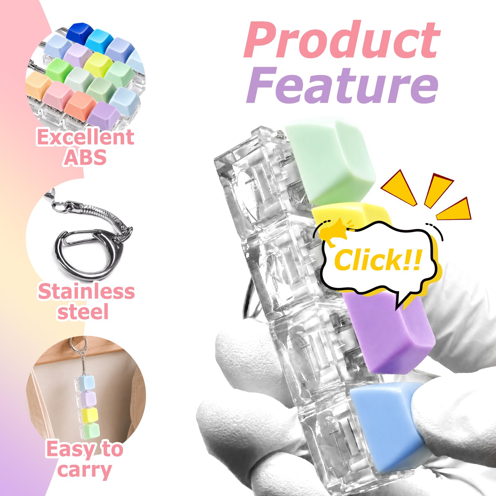 Quelcc tastiera fidget portachiavi antistress 4 pezzi click