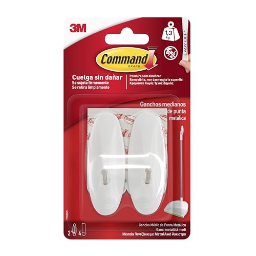 Command 16964 Gancio Ovale Adesivo M Bianco Impermeabile 2 Pezzi