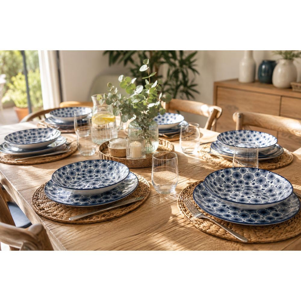 Cecaro Group Servizio Piatti 18 Pezzi Ceramica Blu 6 Persone